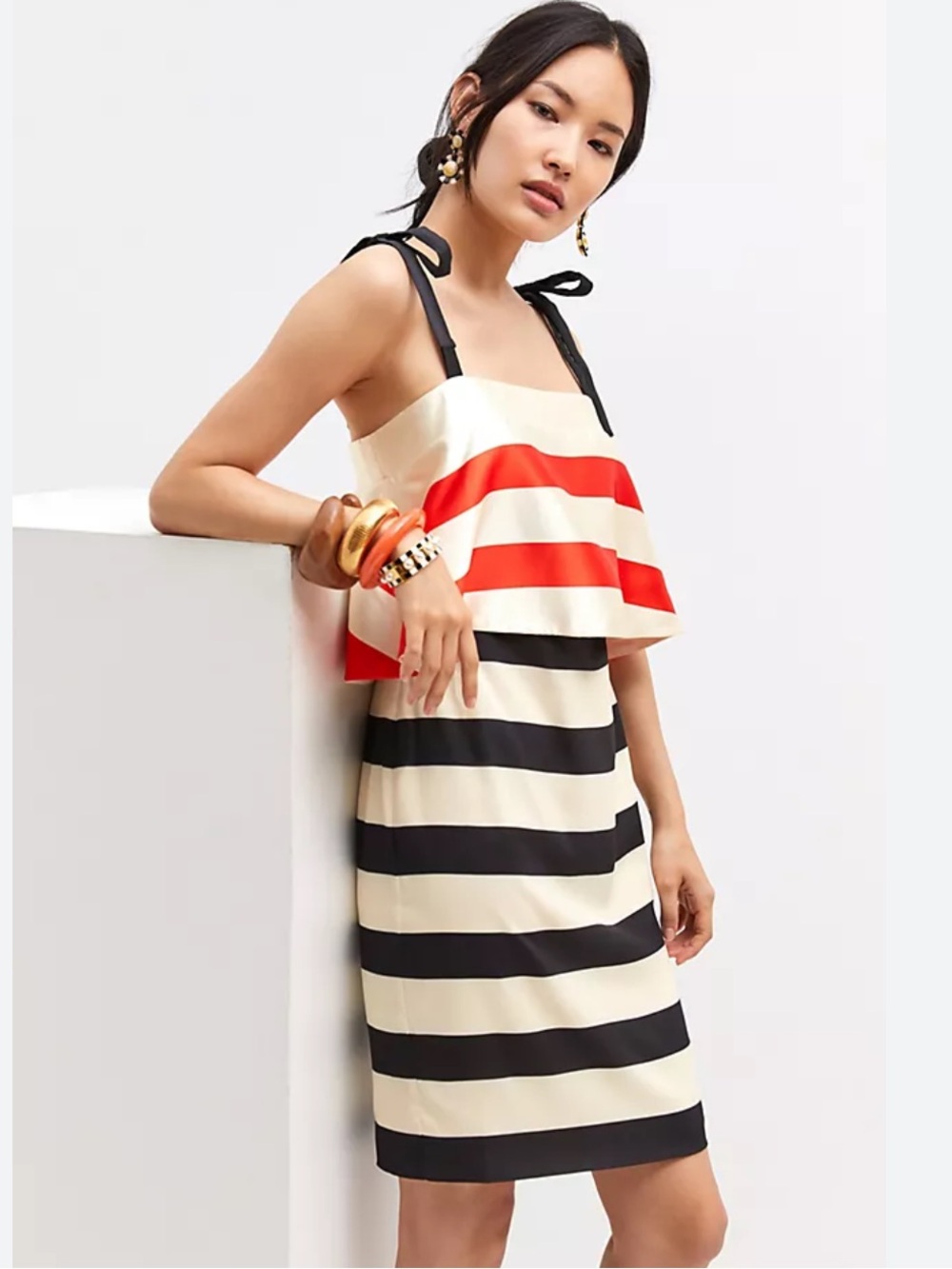 Mare Mare x Anthropologie Striped Tie-Strap Ruffle Dress | Size Small